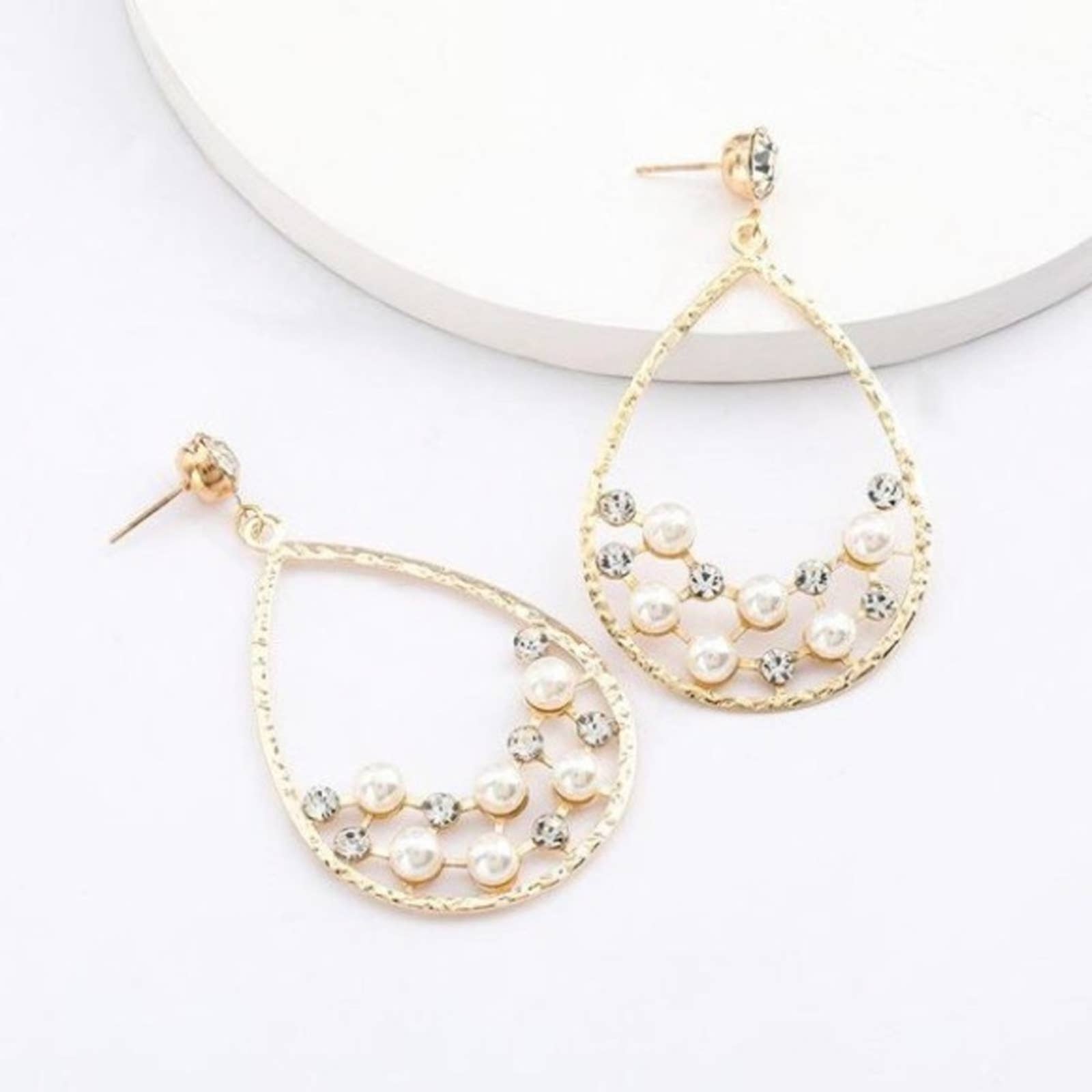 Fashion Drop Shaped Pearl & Jeweled Earrings